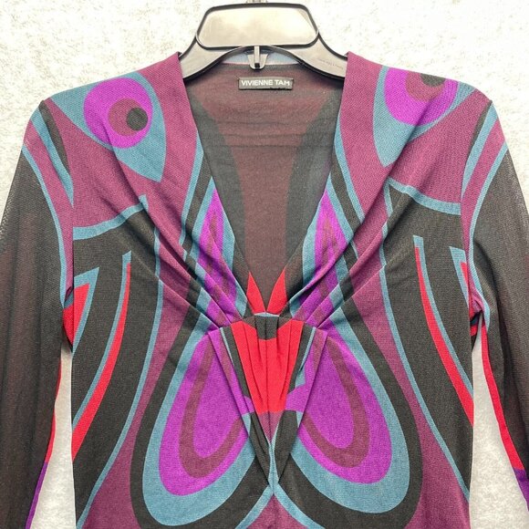 Vivienne Tam Vintage Chinese Opera Mask Print Mesh Top Y2K 90's Womens Medium - Picture 2 of 10